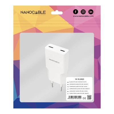 Nanocable Cargador 2xUSB C PD 20W Blanco