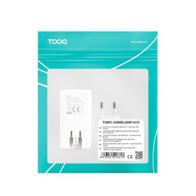 Tooq Cargador pared GAN USB C PD USB A QC 65W